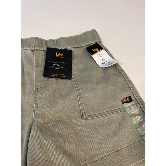 Lee Womens Ultra Lux Utility Shorts Medium Green Relaxed Fit Elastic Waist Pocke - Picture 2 of 5